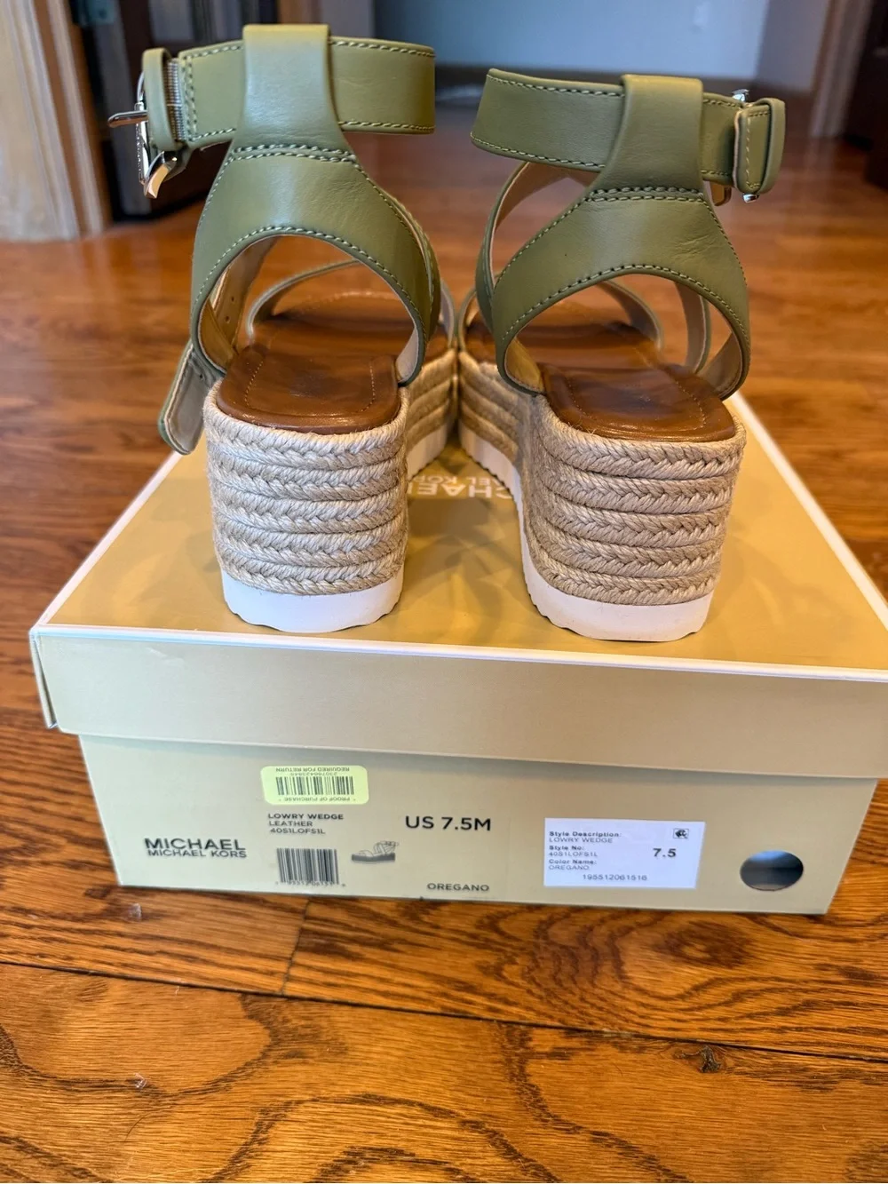 New, Unworn Michael Kors Lowry Wedge sandals in an oregano green color